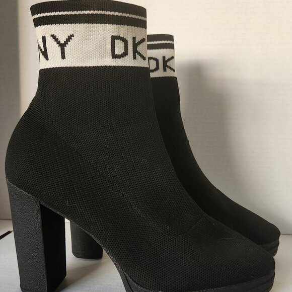 DKNY Tessa Knitted Monogram Platform Sock Ankle Boots - Picture 2 of 7